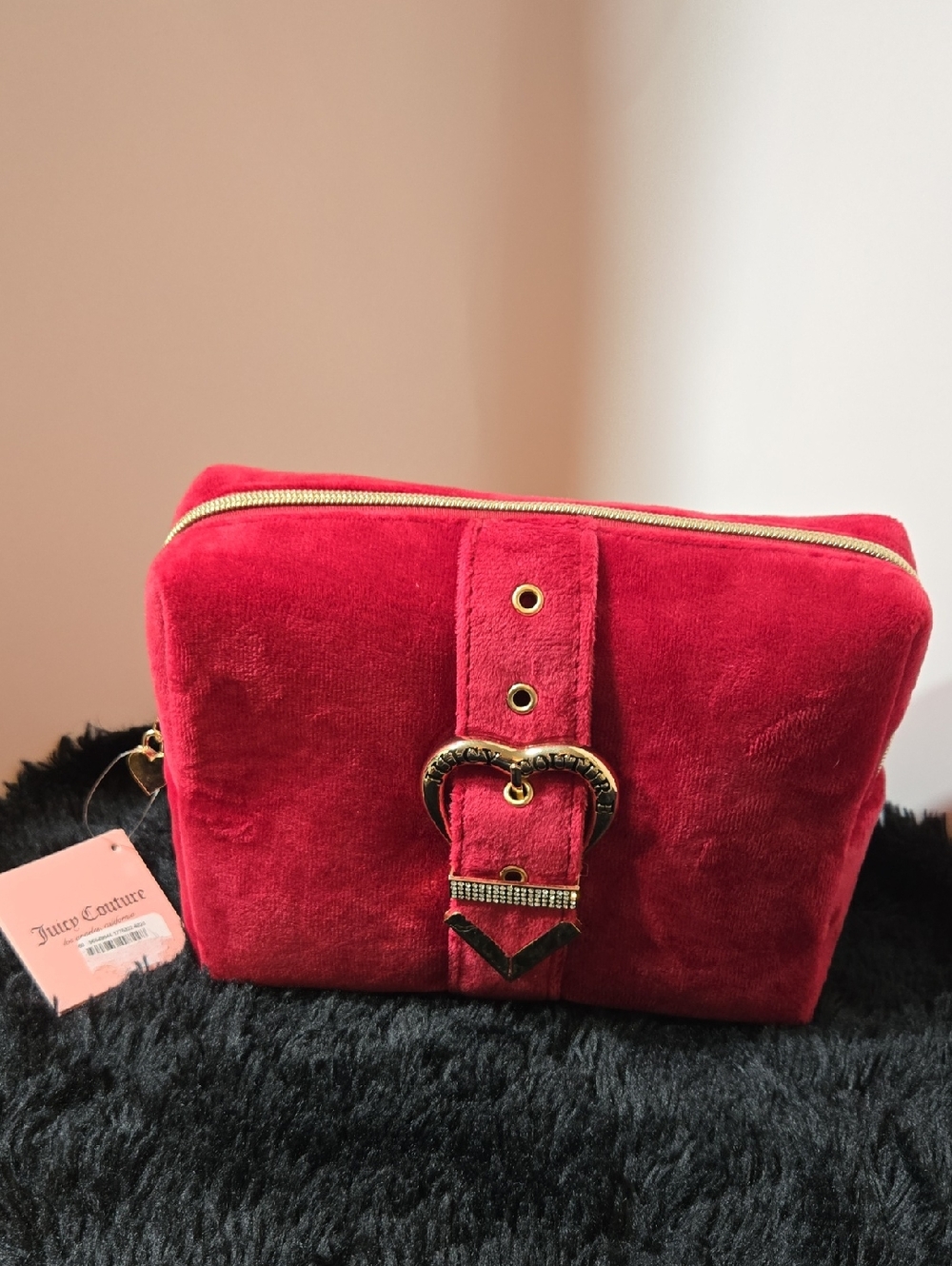 Juicy Couture Pink Velvet Cosmetic Pouch NWT Y2K Gold Hardware Bag”